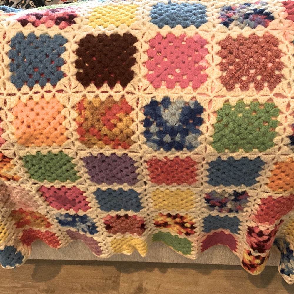 Vintage handmade afghan, square blocks. 43x49 inches